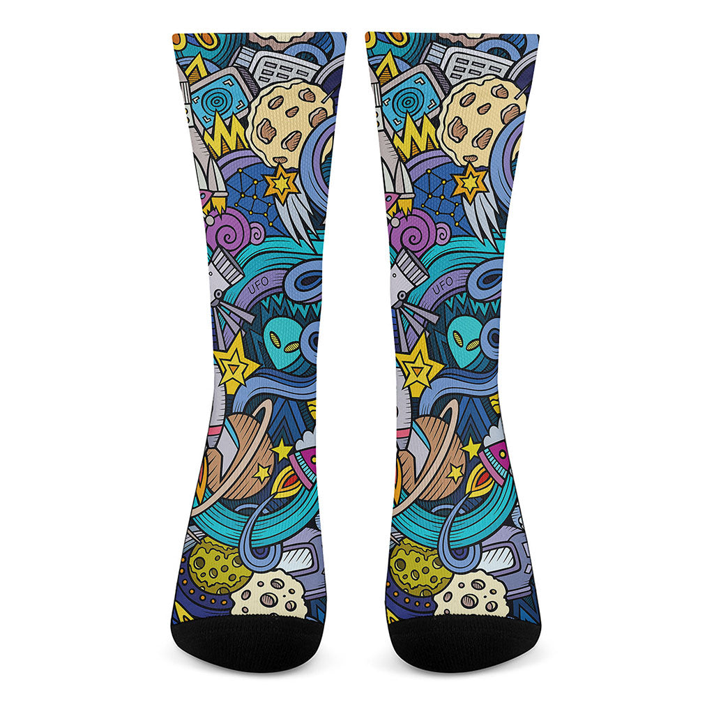 Abstract Cartoon Galaxy Space Print Crew Socks