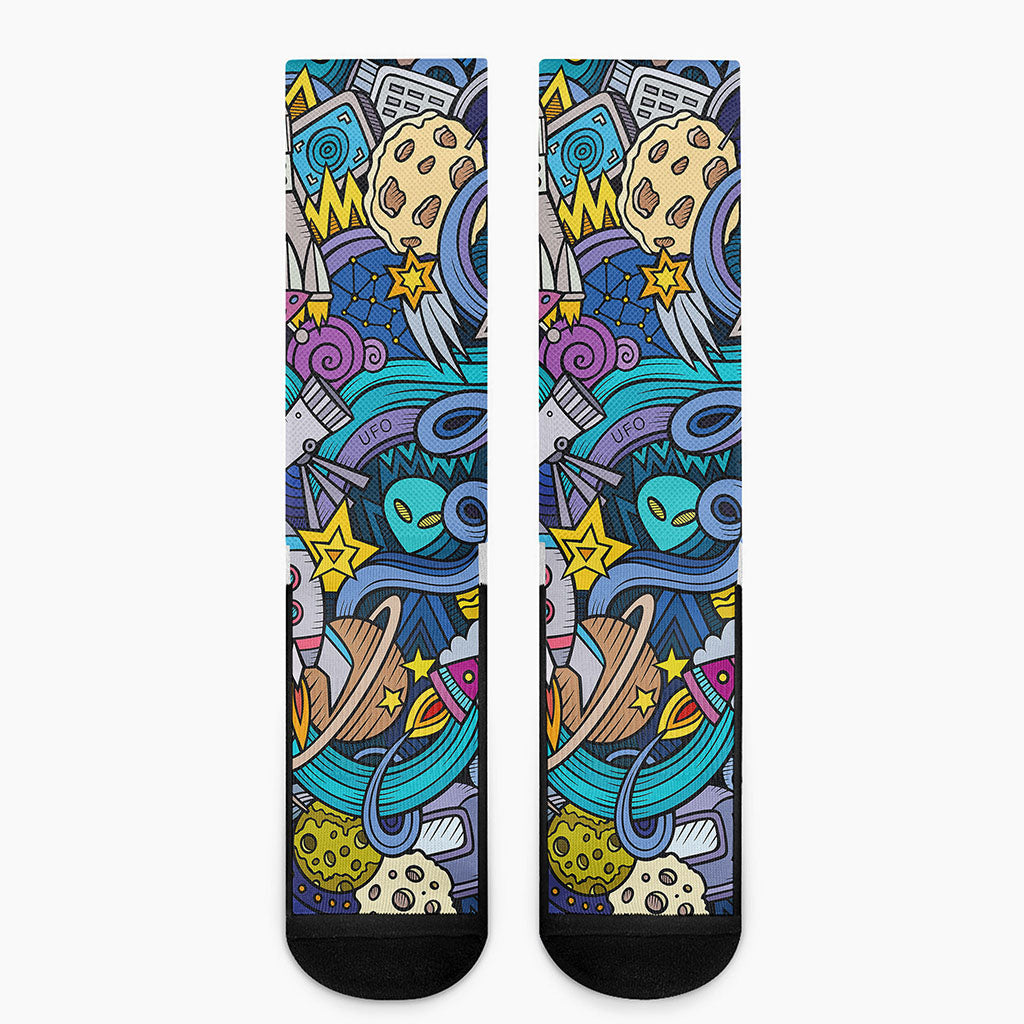 Abstract Cartoon Galaxy Space Print Crew Socks