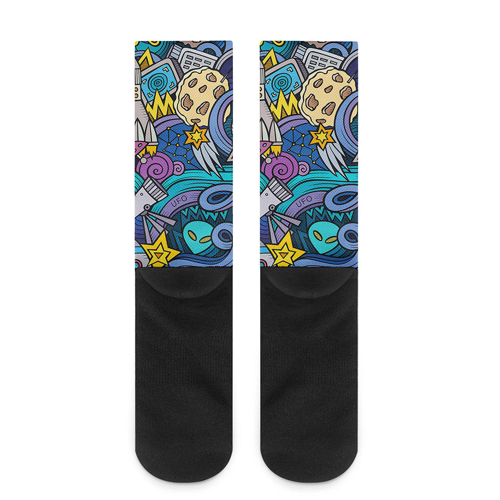 Abstract Cartoon Galaxy Space Print Crew Socks