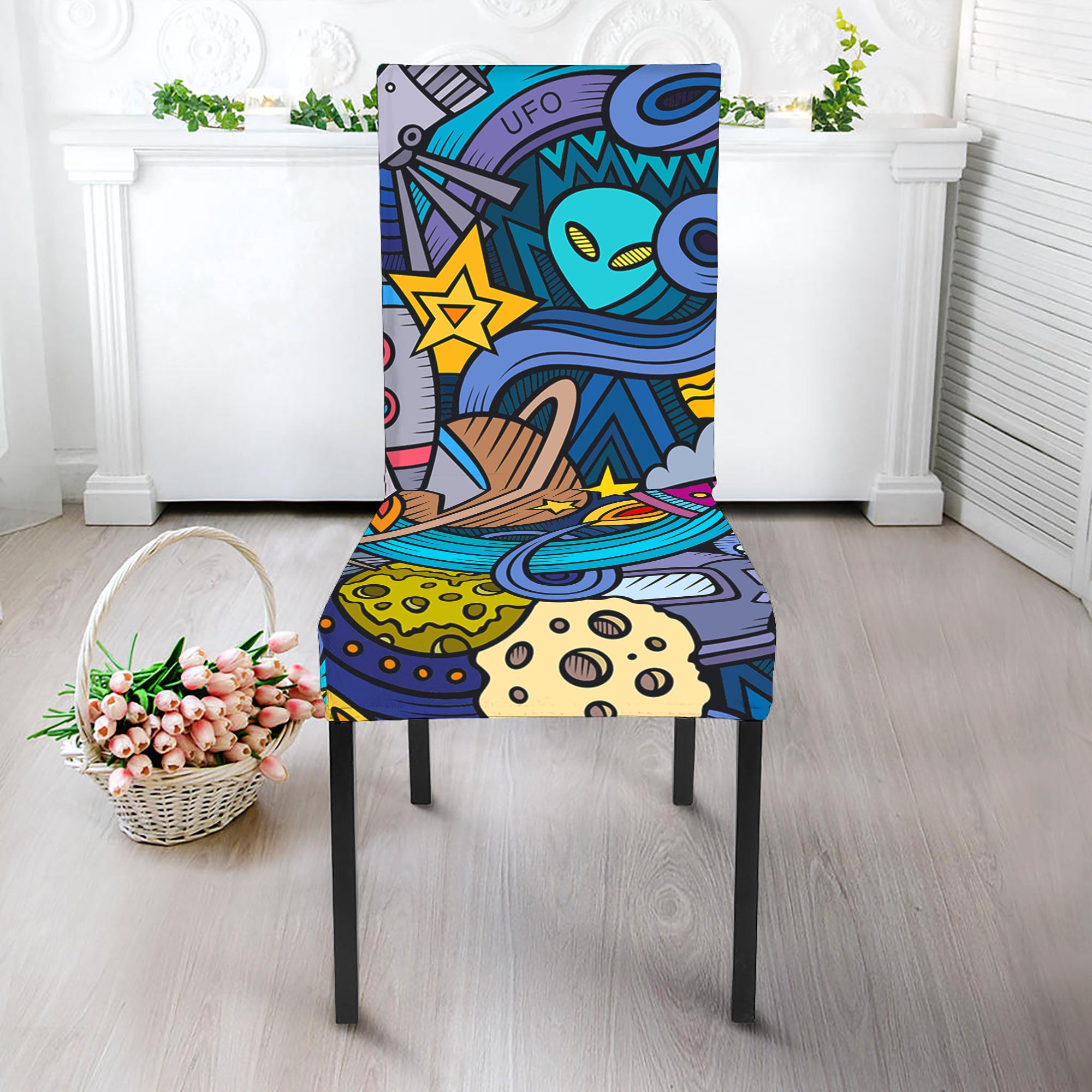 Abstract Cartoon Galaxy Space Print Dining Chair Slipcover