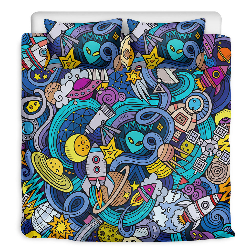 Abstract Cartoon Galaxy Space Print Duvet Cover Bedding Set