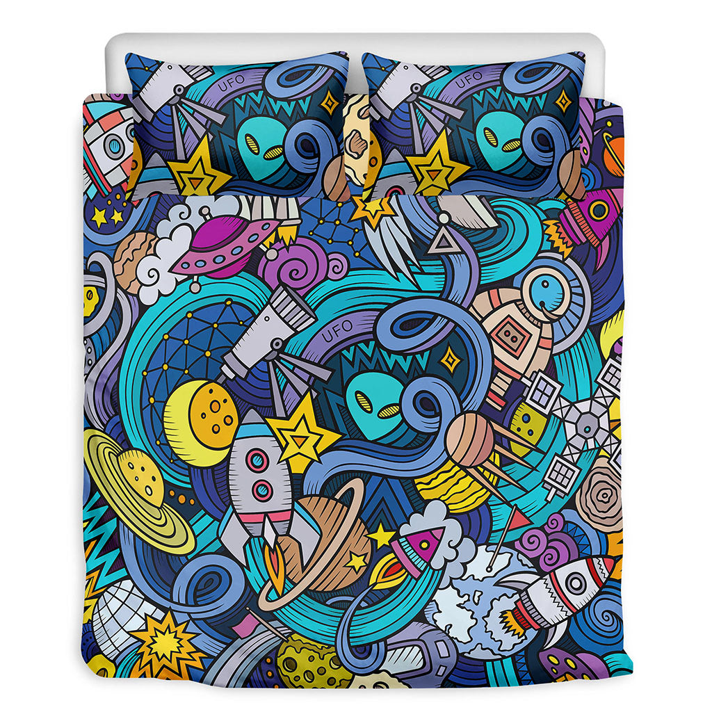 Abstract Cartoon Galaxy Space Print Duvet Cover Bedding Set