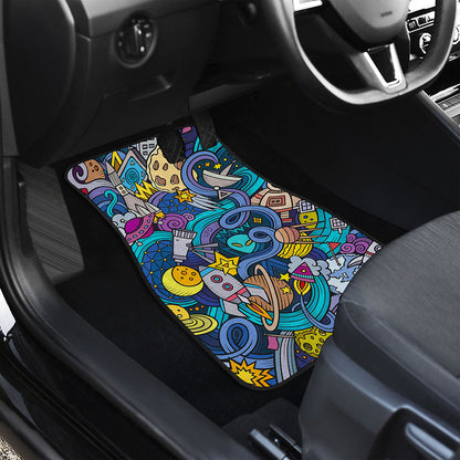 Abstract Cartoon Galaxy Space Print Front and Back Car Floor Mats