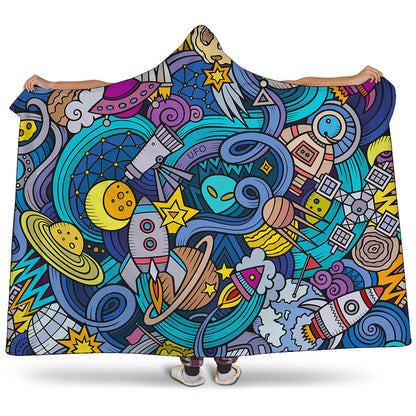 Abstract Cartoon Galaxy Space Print Hooded Blanket