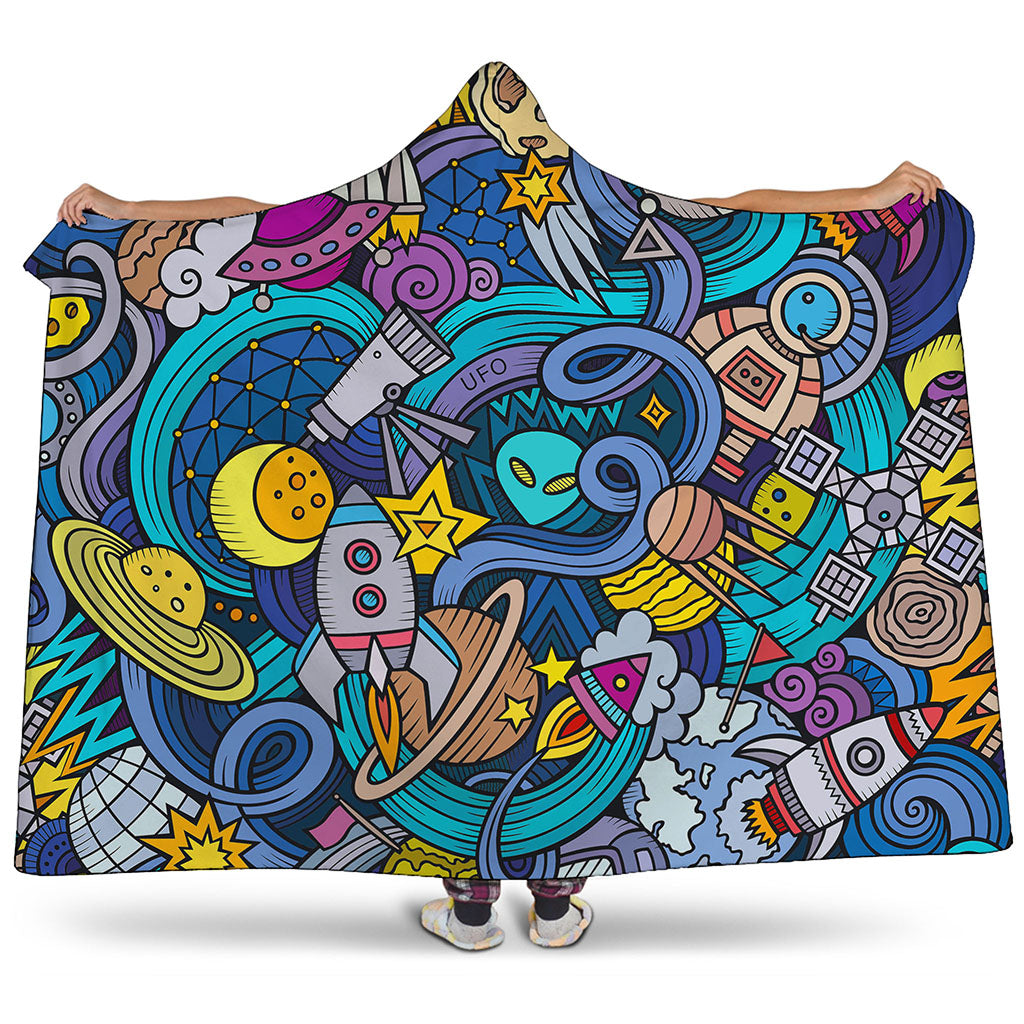 Abstract Cartoon Galaxy Space Print Hooded Blanket