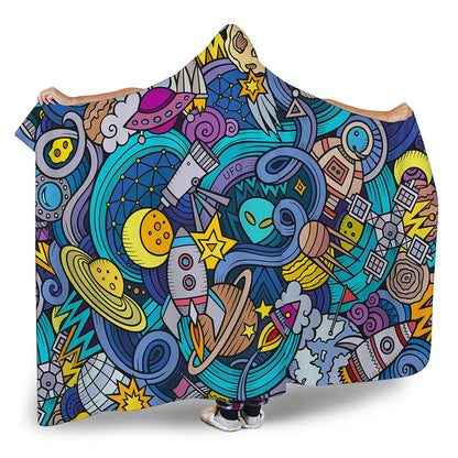 Abstract Cartoon Galaxy Space Print Hooded Blanket