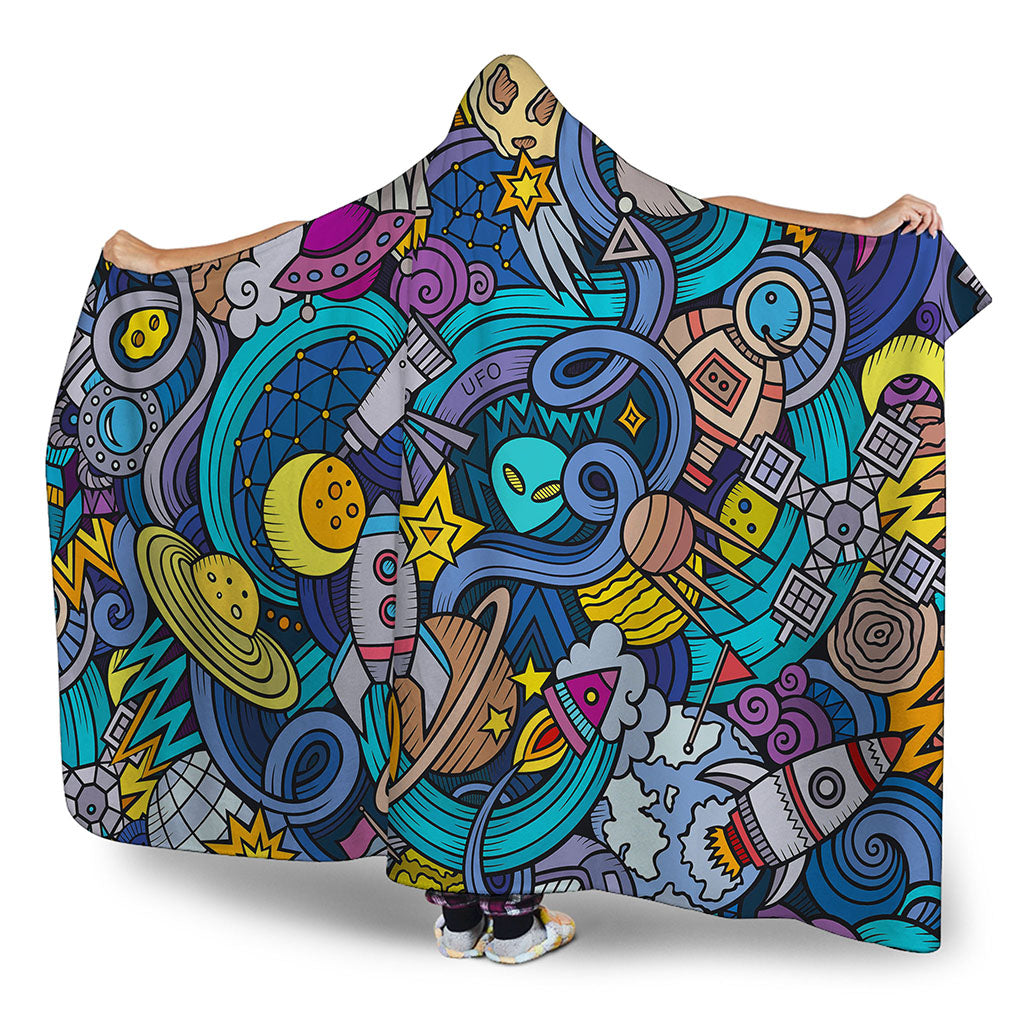 Abstract Cartoon Galaxy Space Print Hooded Blanket