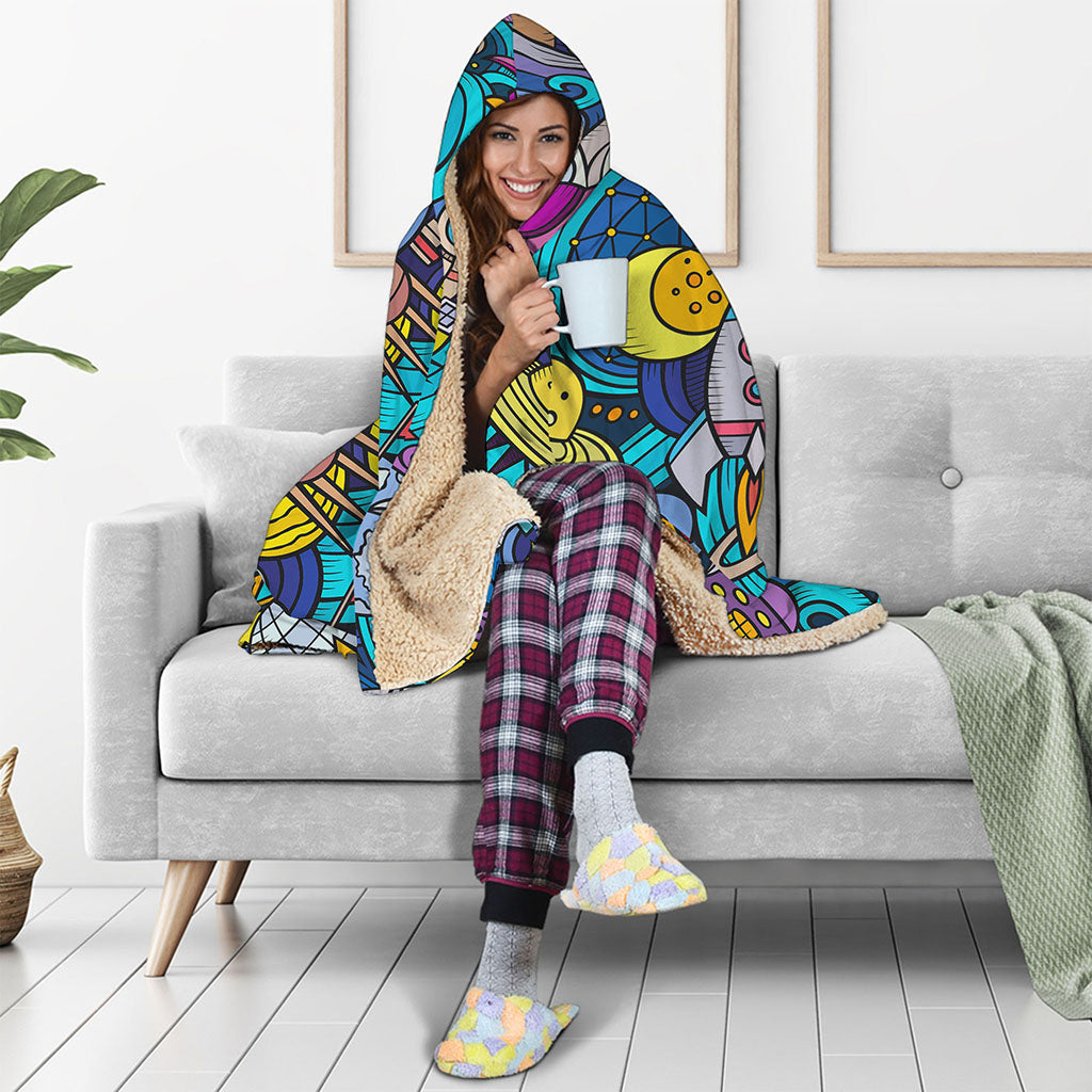 Abstract Cartoon Galaxy Space Print Hooded Blanket