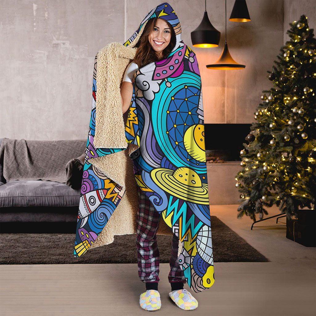 Abstract Cartoon Galaxy Space Print Hooded Blanket