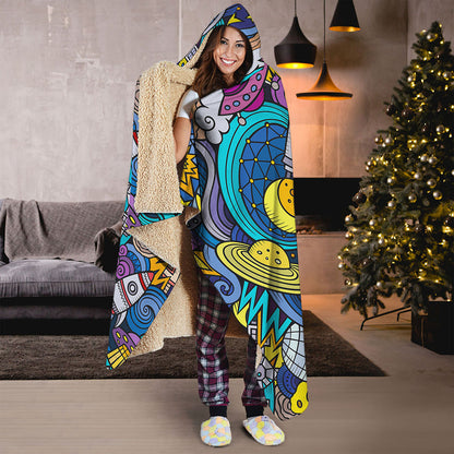 Abstract Cartoon Galaxy Space Print Hooded Blanket