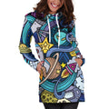 Abstract Cartoon Galaxy Space Print Pullover Hoodie Dress
