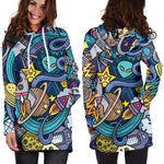 Abstract Cartoon Galaxy Space Print Hoodie Dress GearFrost