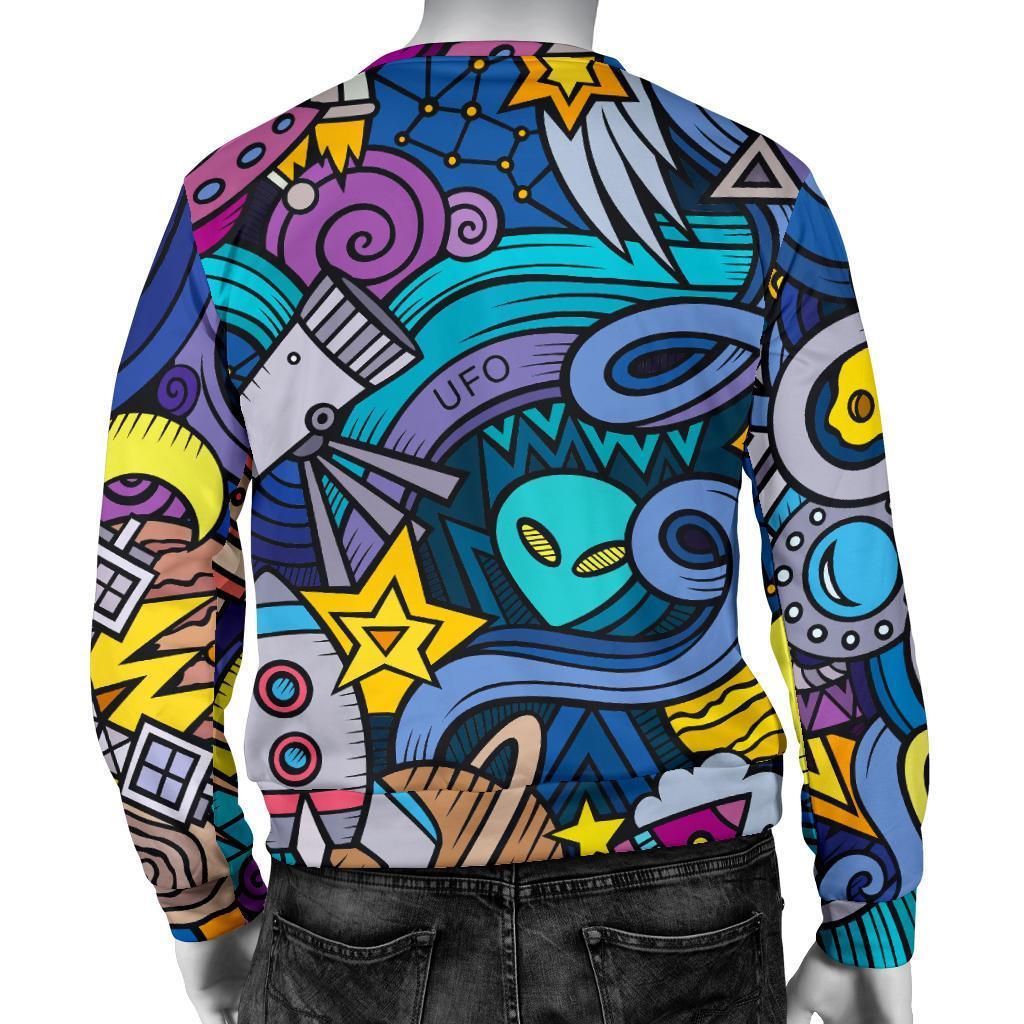 Abstract Cartoon Galaxy Space Print Men's Crewneck Sweatshirt GearFrost