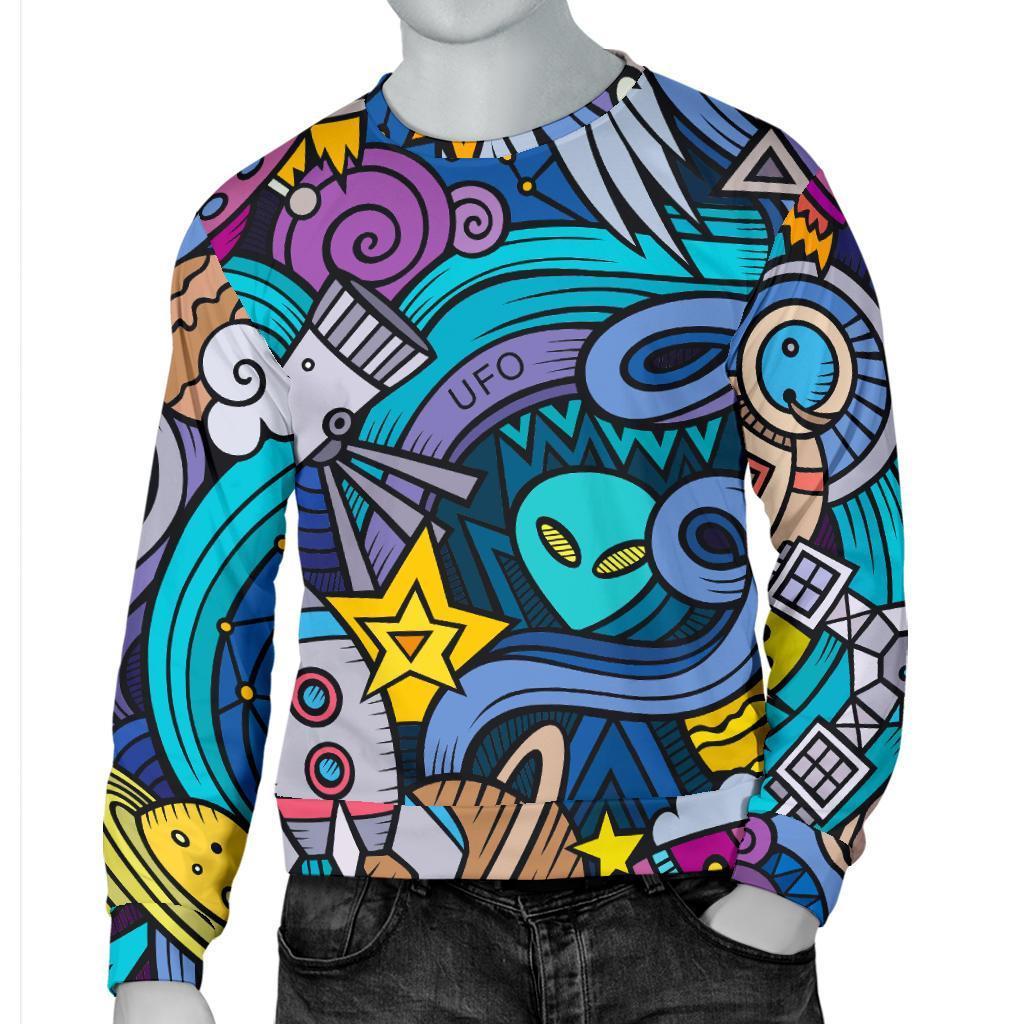 Abstract Cartoon Galaxy Space Print Men's Crewneck Sweatshirt GearFrost