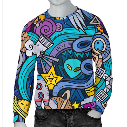 Abstract Cartoon Galaxy Space Print Men's Crewneck Sweatshirt GearFrost