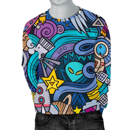 Abstract Cartoon Galaxy Space Print Men's Crewneck Sweatshirt GearFrost
