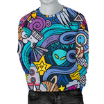 Abstract Cartoon Galaxy Space Print Men's Crewneck Sweatshirt GearFrost
