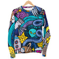 Abstract Cartoon Galaxy Space Print Men's Crewneck Sweatshirt