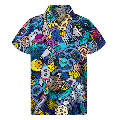 Abstract Cartoon Galaxy Space Print Men's Short Sleeve Shirt