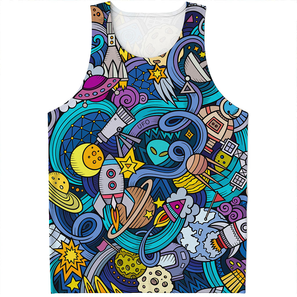 Abstract Cartoon Galaxy Space Print Men's Tank Top