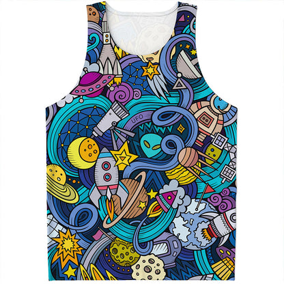 Abstract Cartoon Galaxy Space Print Men's Tank Top