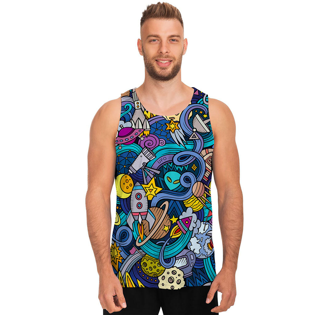 Abstract Cartoon Galaxy Space Print Men's Tank Top