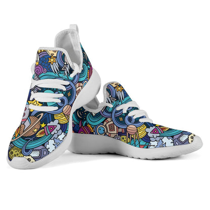 Abstract Cartoon Galaxy Space Print Mesh Knit Shoes GearFrost