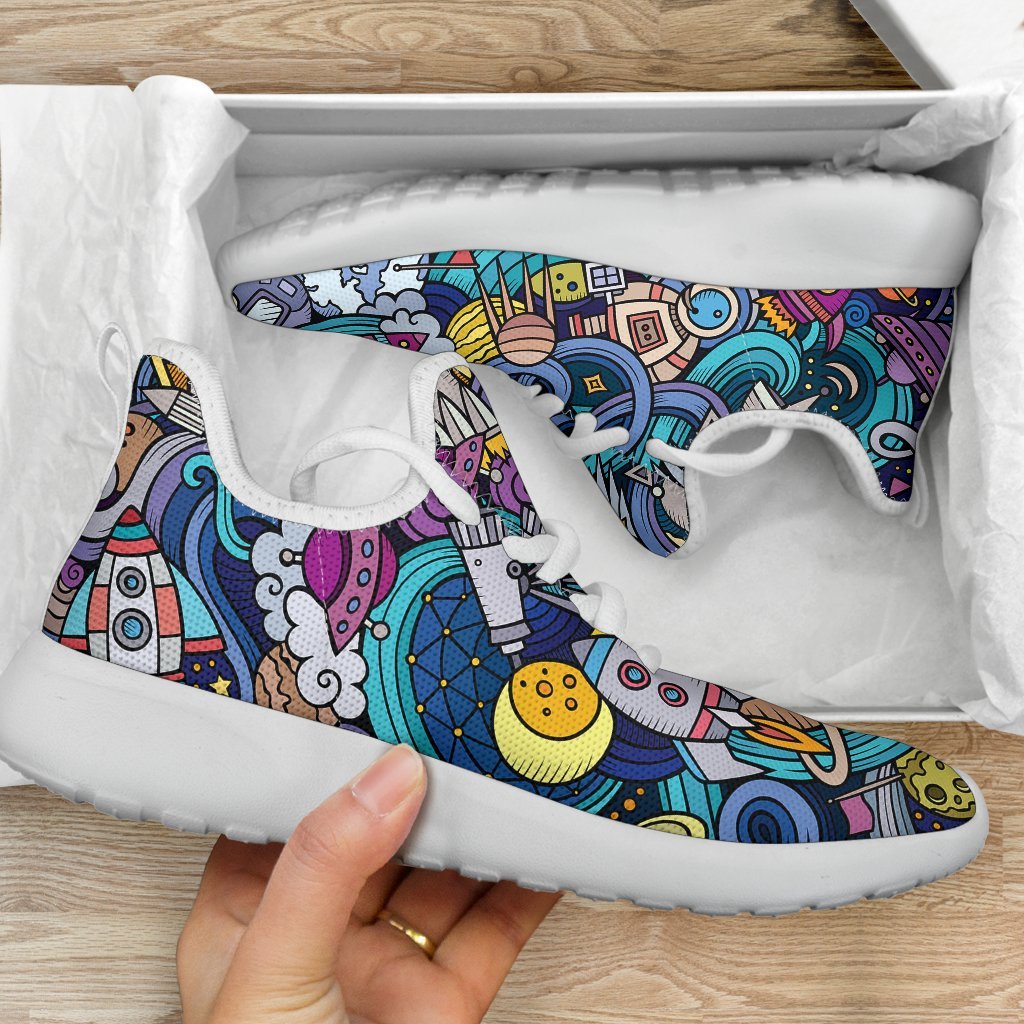 Abstract Cartoon Galaxy Space Print Mesh Knit Shoes GearFrost