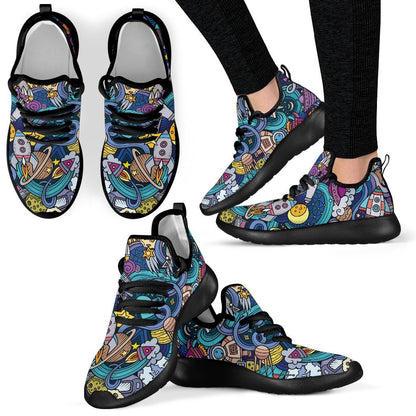 Abstract Cartoon Galaxy Space Print Mesh Knit Shoes GearFrost