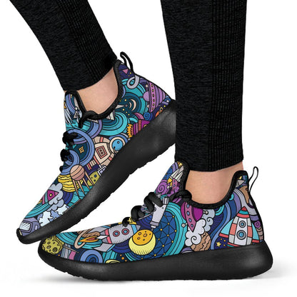 Abstract Cartoon Galaxy Space Print Mesh Knit Shoes GearFrost
