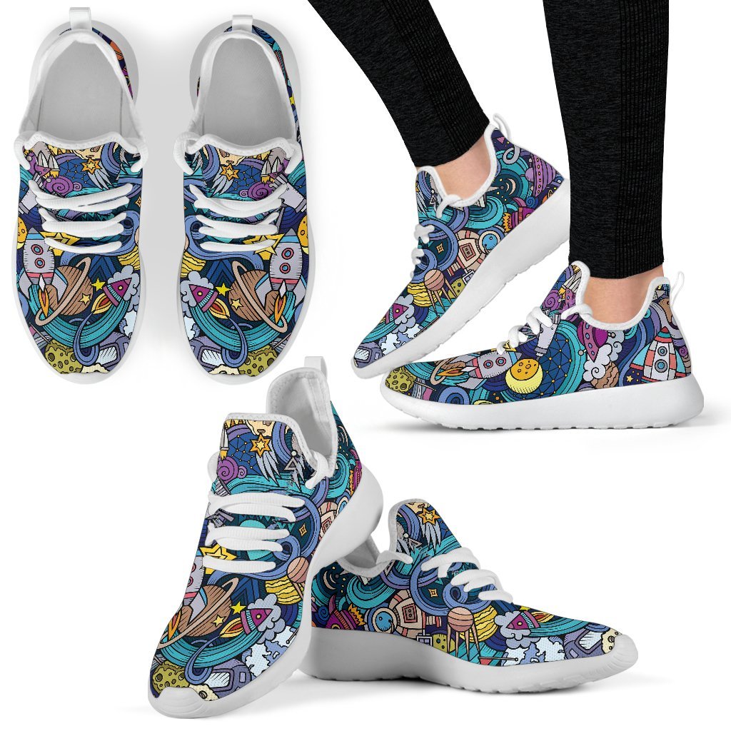 Abstract Cartoon Galaxy Space Print Mesh Knit Shoes GearFrost