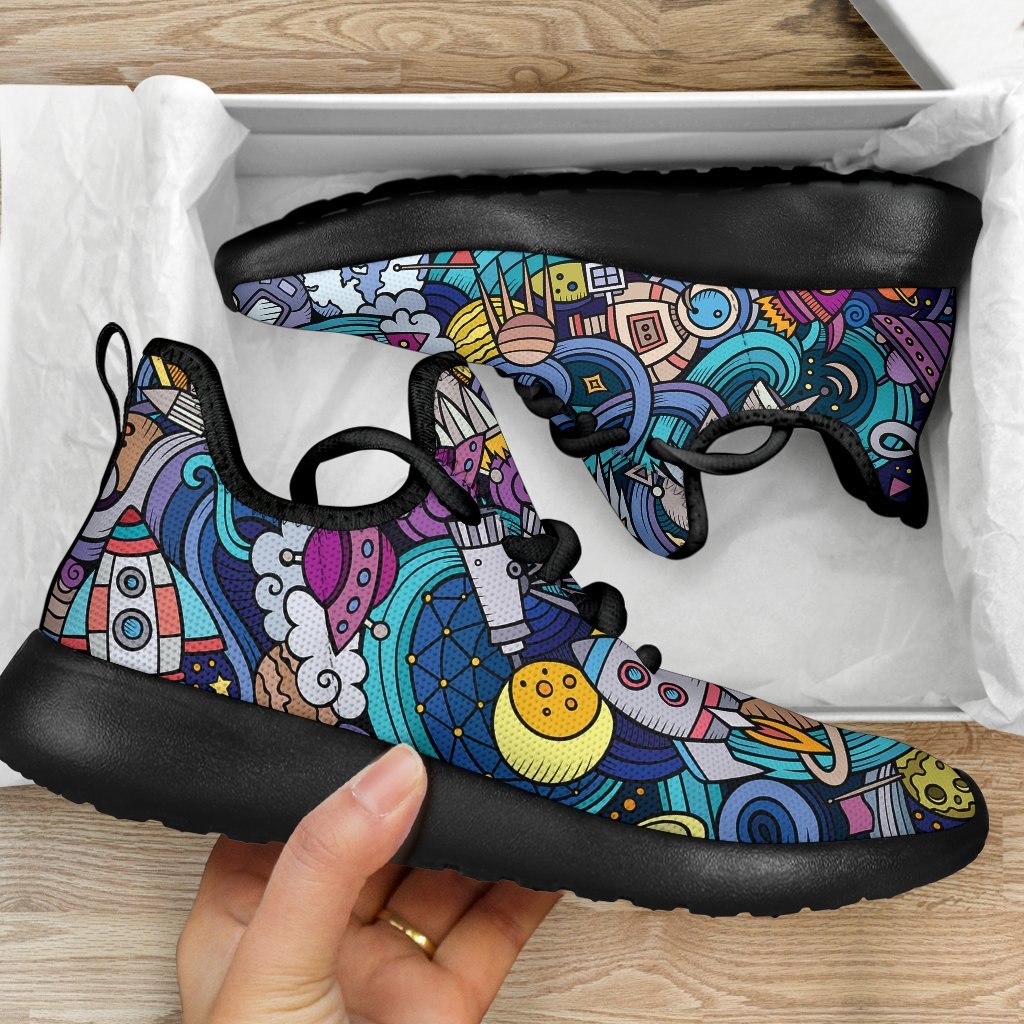 Abstract Cartoon Galaxy Space Print Mesh Knit Shoes GearFrost