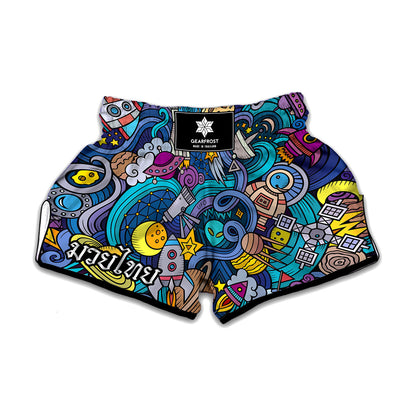 Abstract Cartoon Galaxy Space Print Muay Thai Boxing Shorts