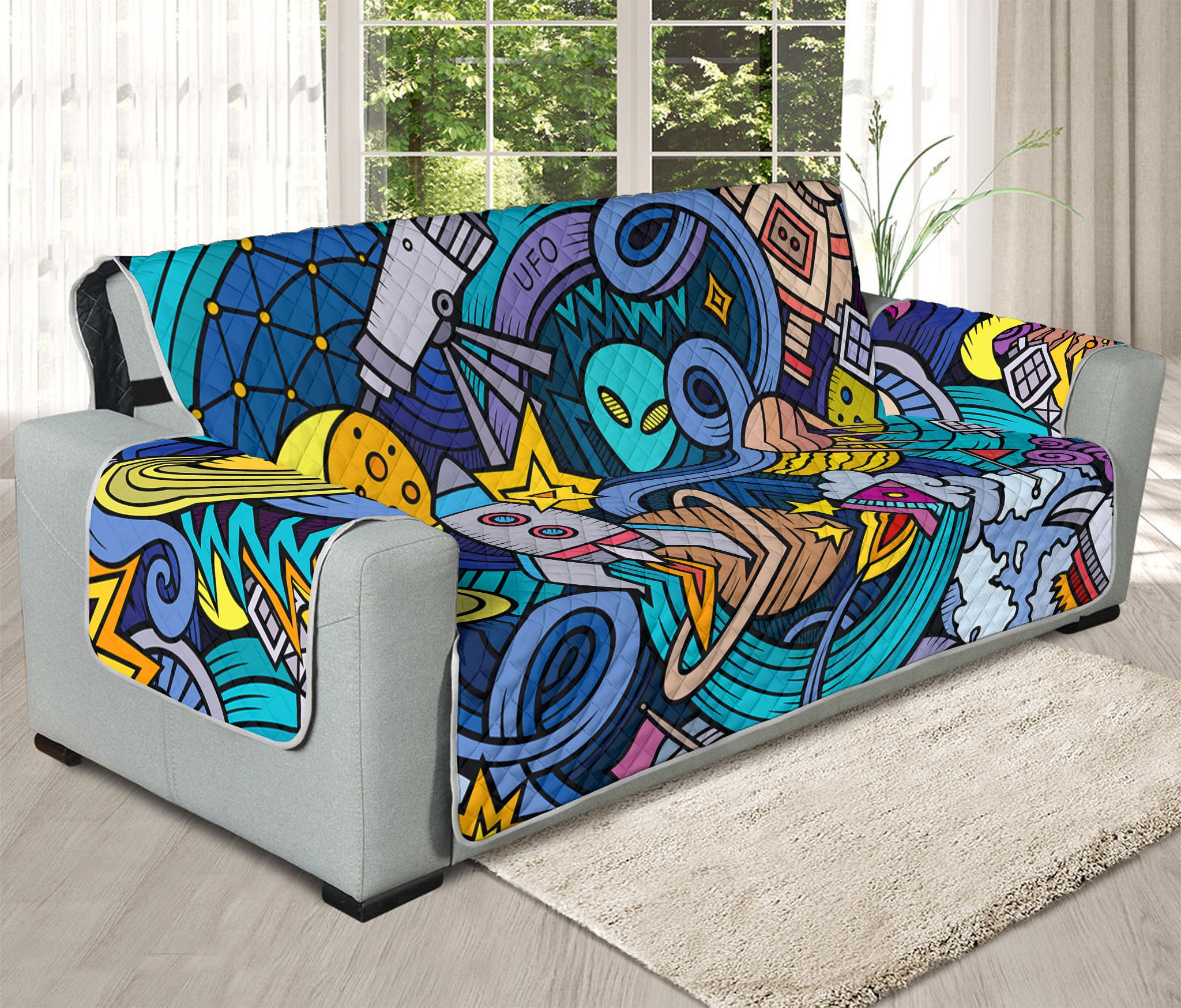 Abstract Cartoon Galaxy Space Print Oversized Sofa Protector
