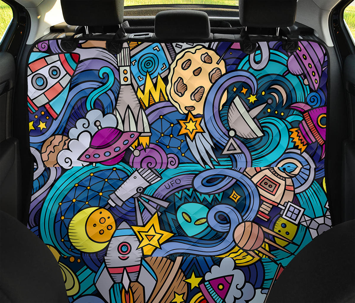 Abstract Cartoon Galaxy Space Print Pet Car Back Seat Cover