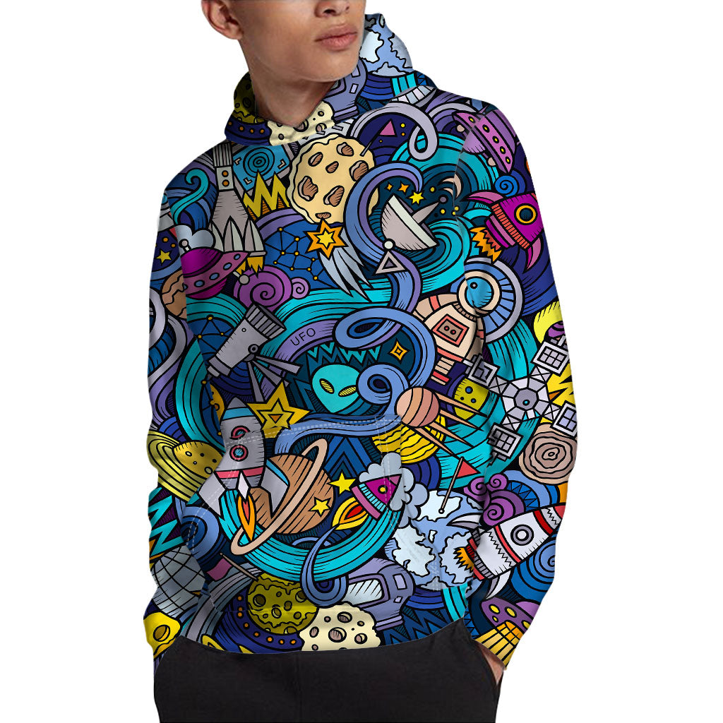 Abstract Cartoon Galaxy Space Print Pullover Hoodie