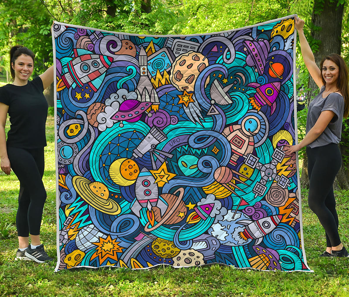 Abstract Cartoon Galaxy Space Print Quilt