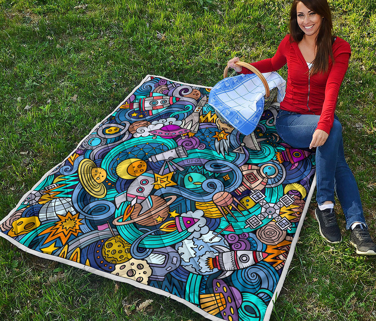 Abstract Cartoon Galaxy Space Print Quilt