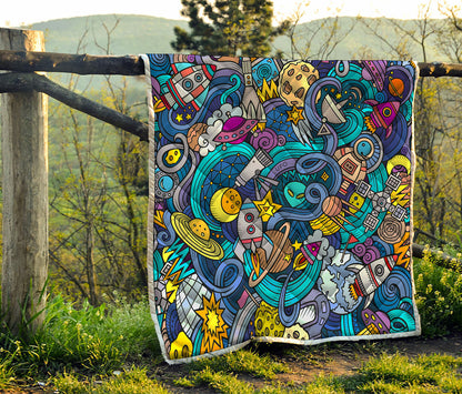Abstract Cartoon Galaxy Space Print Quilt