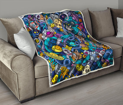 Abstract Cartoon Galaxy Space Print Quilt