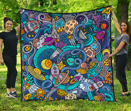 Abstract Cartoon Galaxy Space Print Quilt