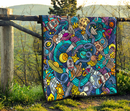 Abstract Cartoon Galaxy Space Print Quilt