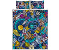 Abstract Cartoon Galaxy Space Print Quilt Bed Set
