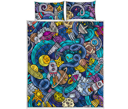 Abstract Cartoon Galaxy Space Print Quilt Bed Set