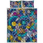 Abstract Cartoon Galaxy Space Print Quilt Bed Set