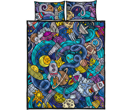 Abstract Cartoon Galaxy Space Print Quilt Bed Set