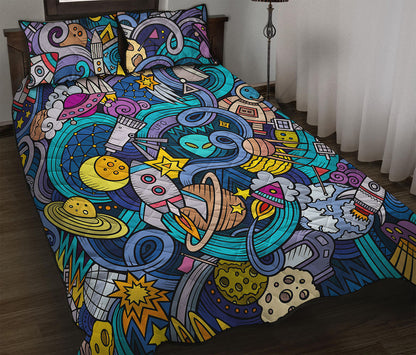 Abstract Cartoon Galaxy Space Print Quilt Bed Set