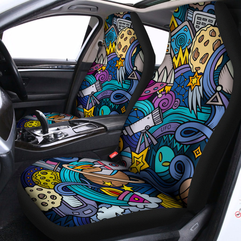 Abstract Cartoon Galaxy Space Print Universal Fit Car Seat Covers
