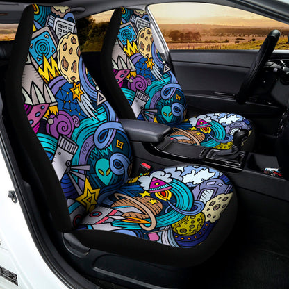 Abstract Cartoon Galaxy Space Print Universal Fit Car Seat Covers