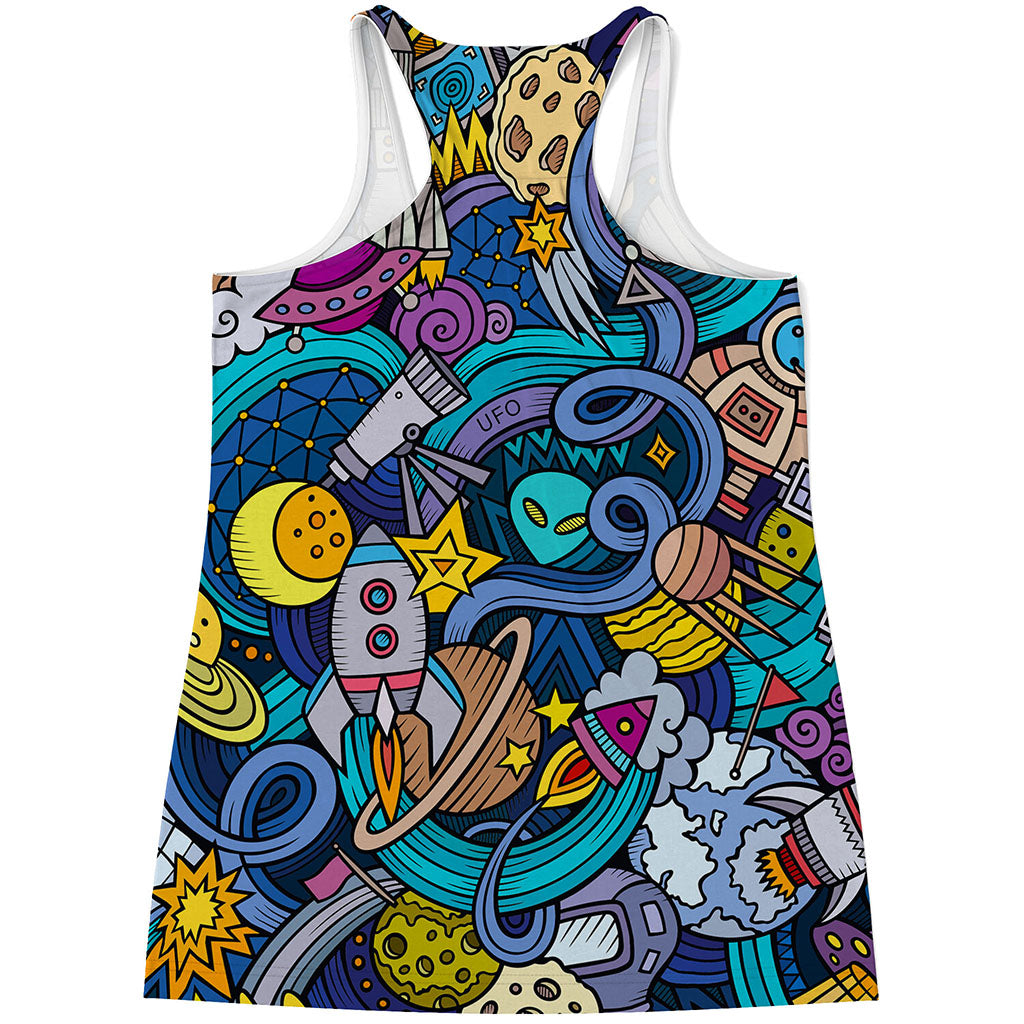 Abstract Cartoon Galaxy Space Print Women's Racerback Tank Top